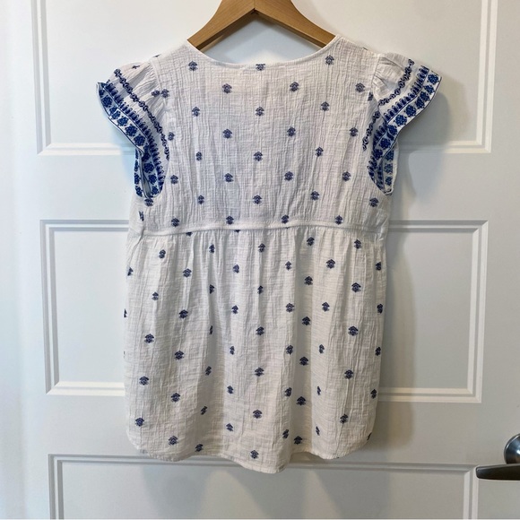 Sweet Wanderer Size Small Butterfly Sleeve Blue/White blouse - Picture 5 of 10